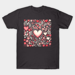 Valentines hearts and flowers collection T-Shirt